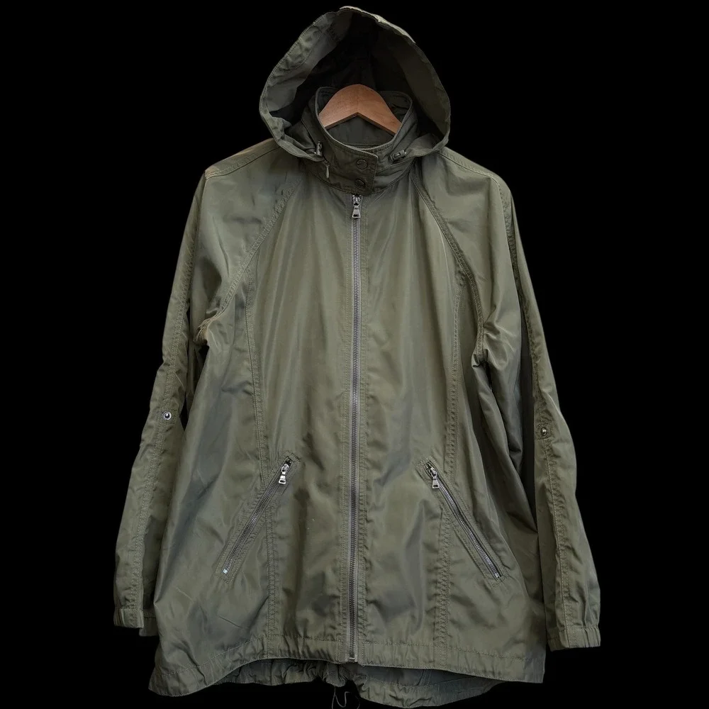 Express Womens Olive Green Lightweight Hooded Windbreaker Jacket Size L #524‎